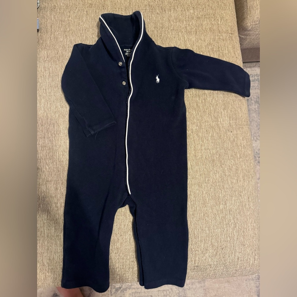 Baby Boys Ralph Lauren Navy Blue Sweater Romper 12 mos